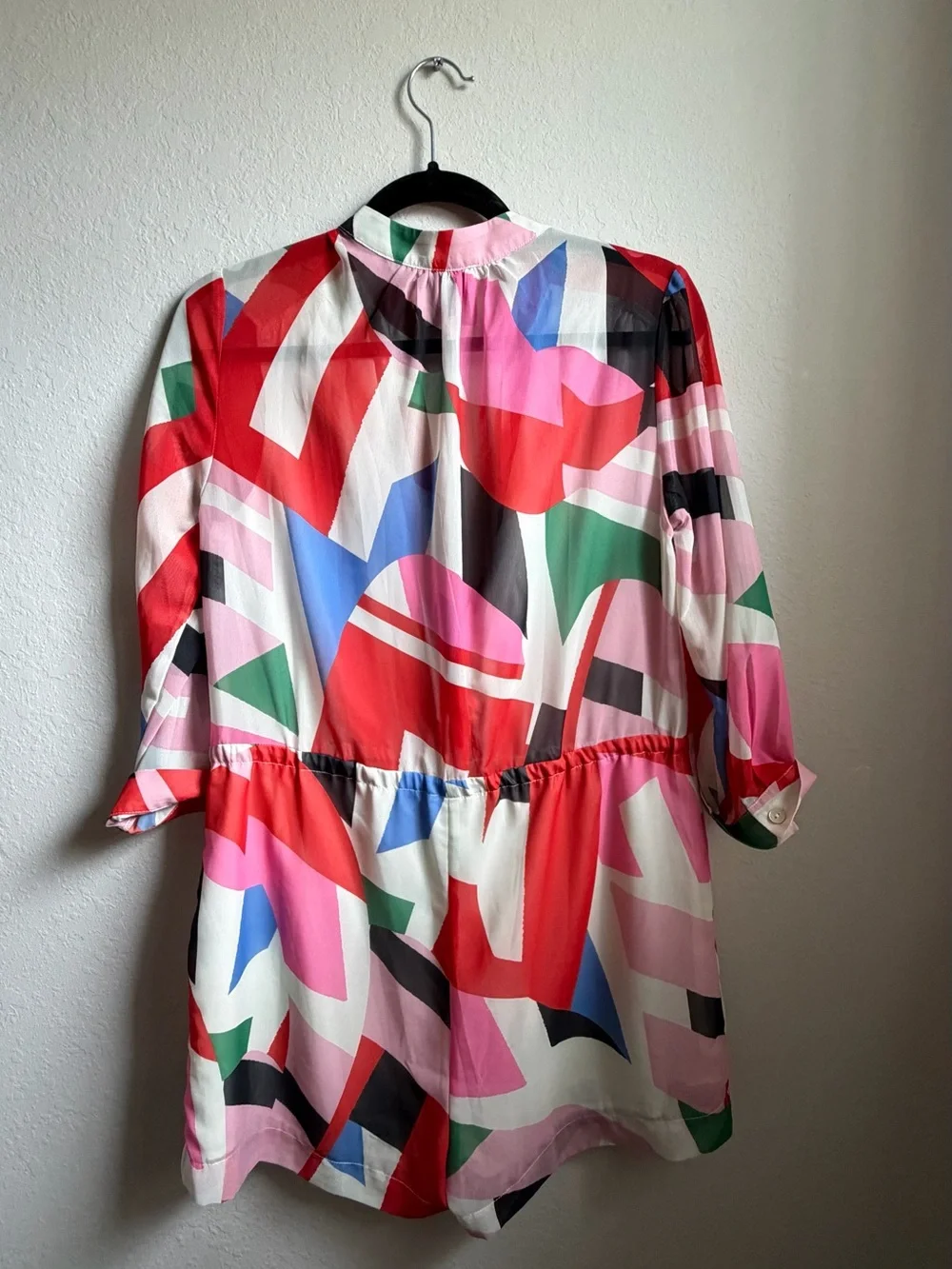 Abstract Red & Pink Drawstring Romper - Picture 2 of 2
